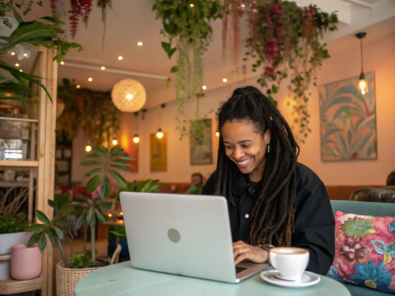A digital artist working on a video editing project from a remote location, highlighting the flexibility and remote work opportunities at Buddy4All.