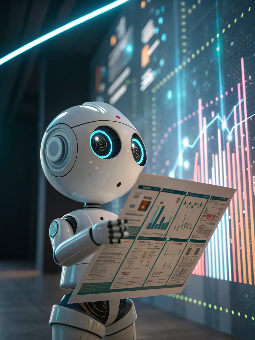 A stylized image of a robot assisting a young student with a digital art project, symbolizing the integration of AI tools in creative education at CreativeBuddy Academy.