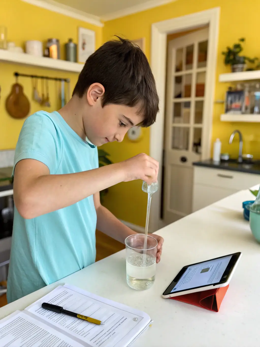 An image of a child confidently solving a science problem with a smile, highlighting the focus on building strong fundamentals in core subjects at Smart Buddy.